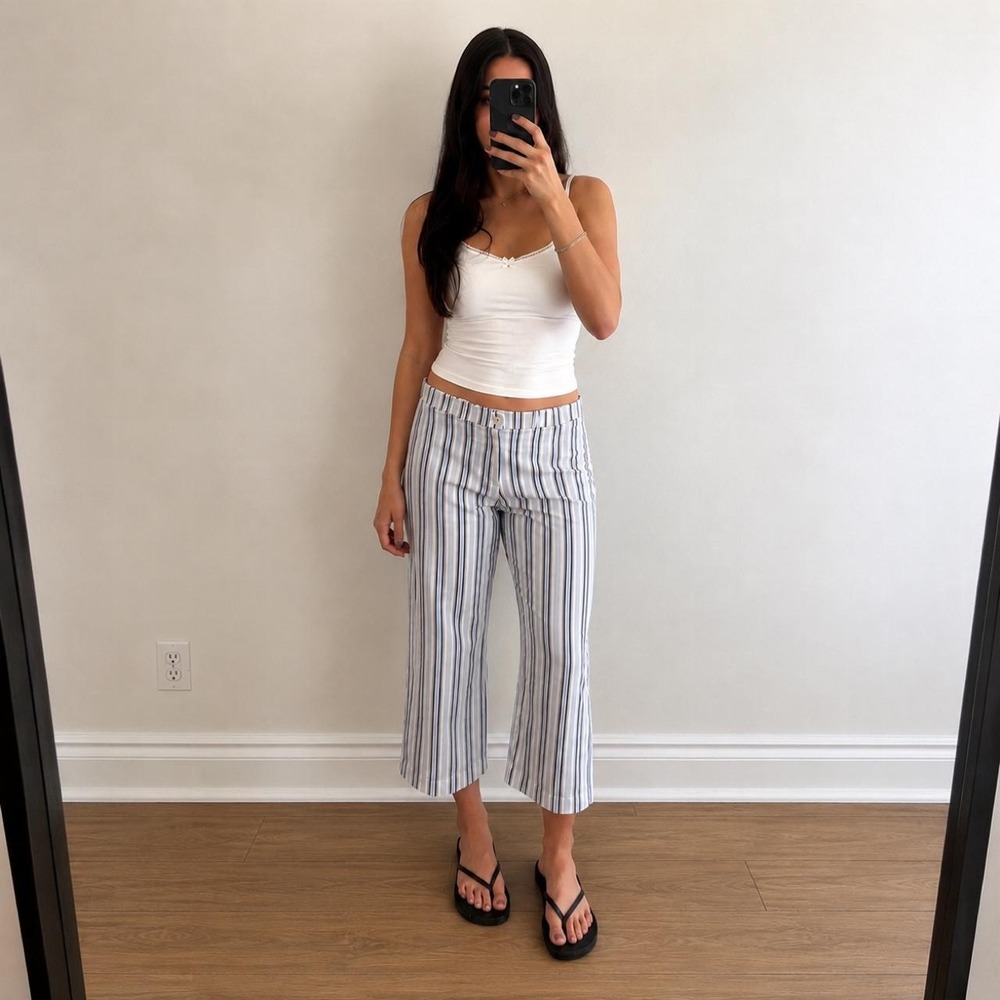 Vintage Denver Hayes Striped Capri Pants Women 6 Coastal Cottagecore Boho